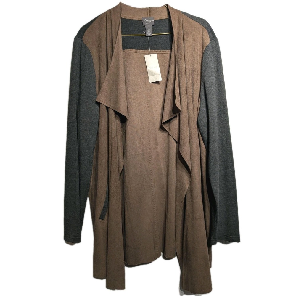 Chico's Travelers Jacket Womens Sz: 3 (XL) Faux Suede Knit Sleeve Open Front NWT